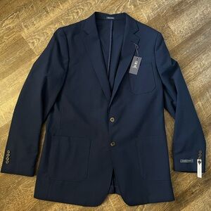 Stafford Classic Fit Seersucker Blazer Navy Blue Sport Coat- Size 46 Long